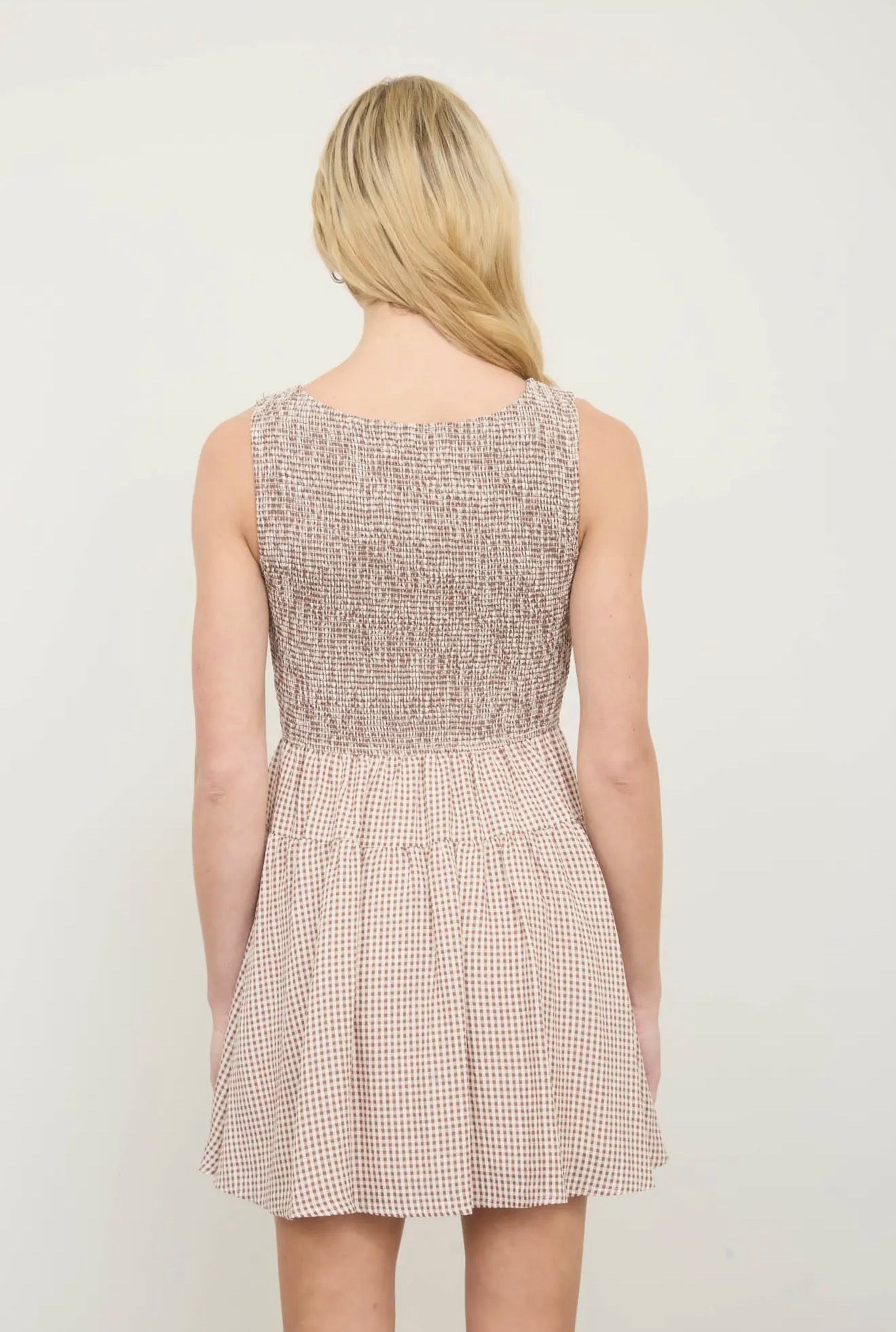 Gingham Sleeveless Smocked Mini Dress