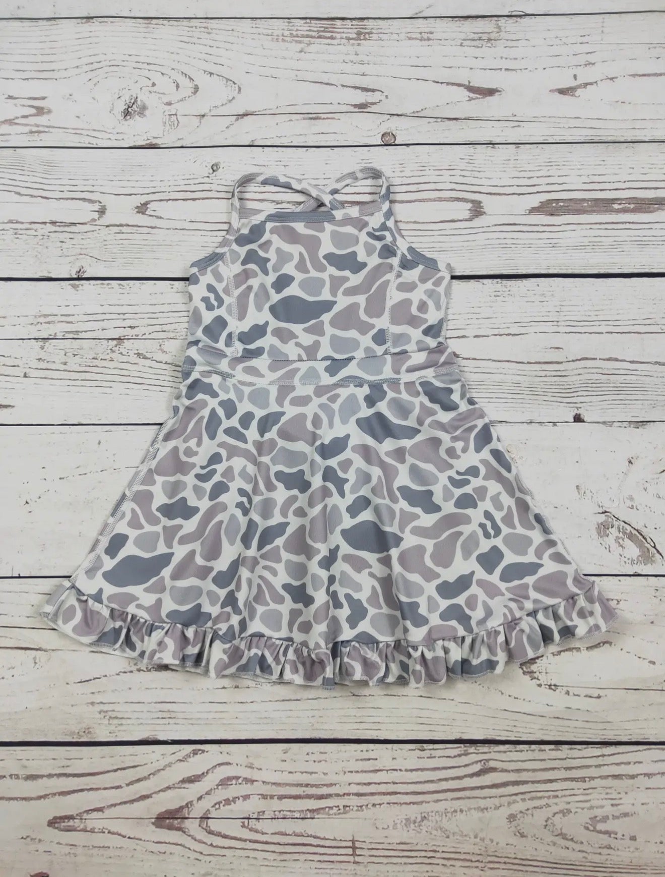 Mini Neutral Camo Ruffle Dress